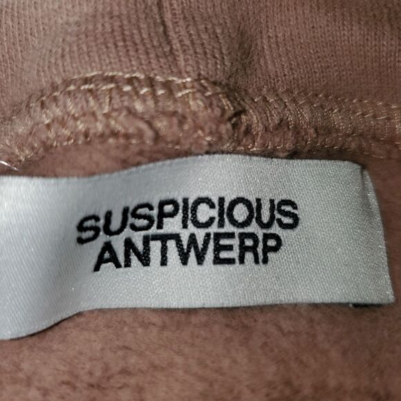 Suspicious Antwerp Brown Hoodie Palm Tree Tulum Spellout Logo Clay Small - Picture 10 of 13